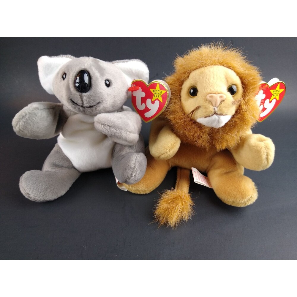 Ty Beanie Baby 2 Pc Lot Roary Lion and Mel Koala DOB 1996 Vintage Retired w/Tags